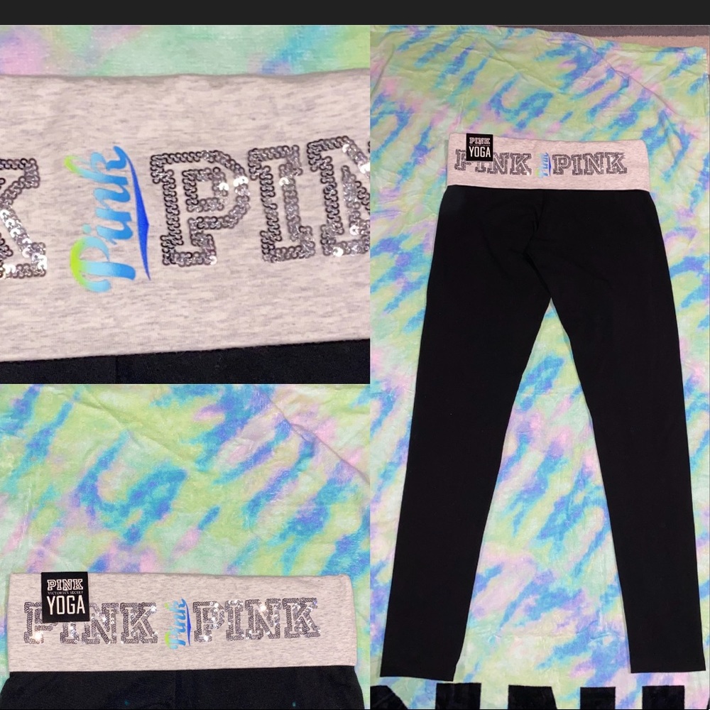 Victoria’s Secret bling cotton Foldover leggings pink leggings black yoga pants